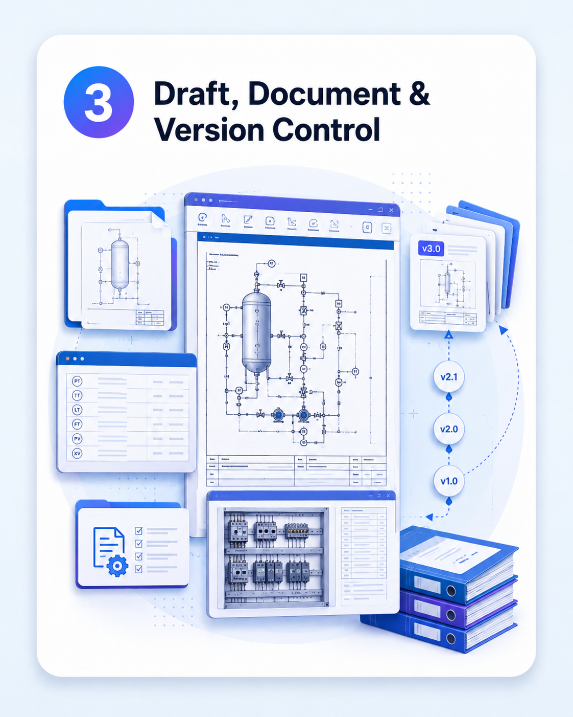Draft, document and version-control workflow visual